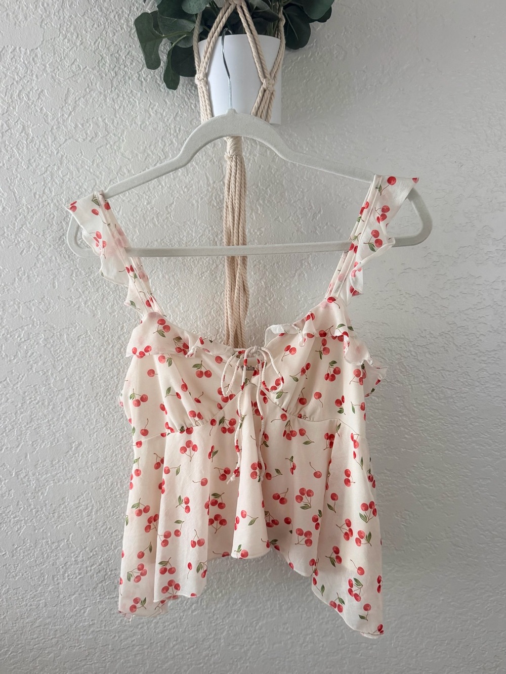 wild fable Cream Cherry-Print Ruffle Tie-Front Cami Top